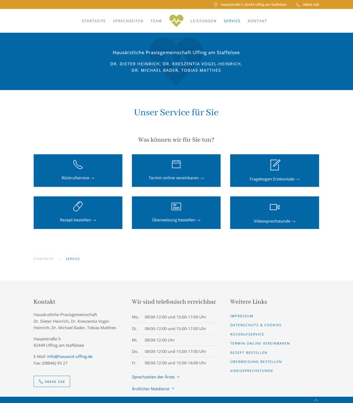 Screenshot der Praxiswebsite Dres. Heinrich und Bader