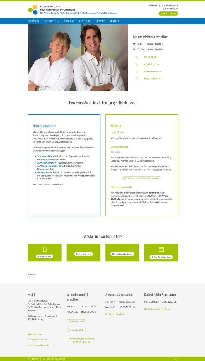 Screenshot der Praxiswebsite Dres. Girmann und Reermann-Tathoff