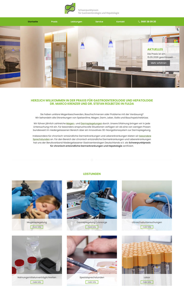 Screenshot der Praxiswebsite Dr. Krenzer und Dr. Rolbetzki