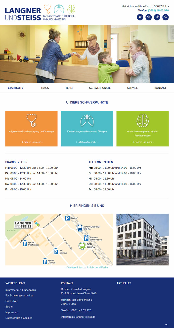 Screenshot der Praxiswebsite Dres. Langner und Steiß