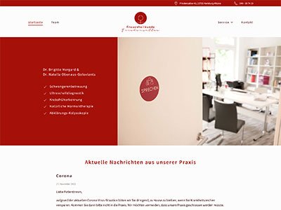 Screenshot der Praxiswebsite von Dr. Brigitte Mergard und Dr. Natella Obenaus-Goloviants