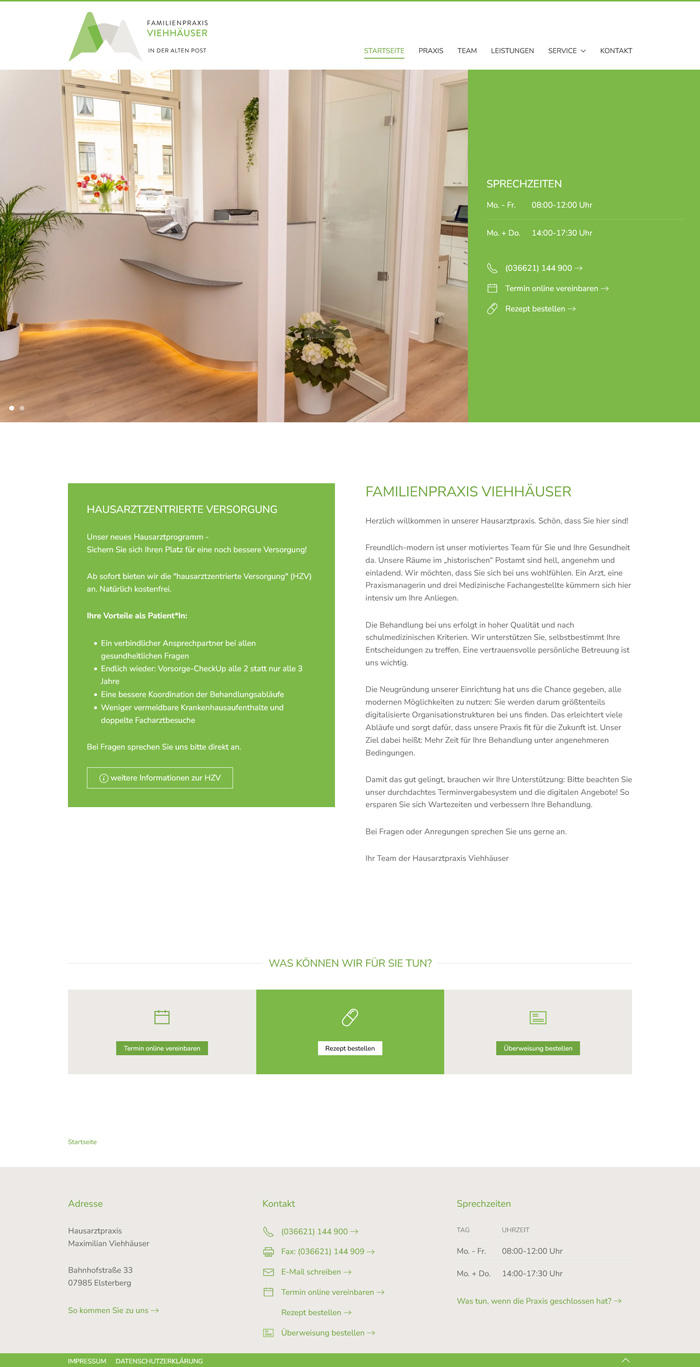 Screenshot der Praxiswebsite von Maximilian Viehhäuser