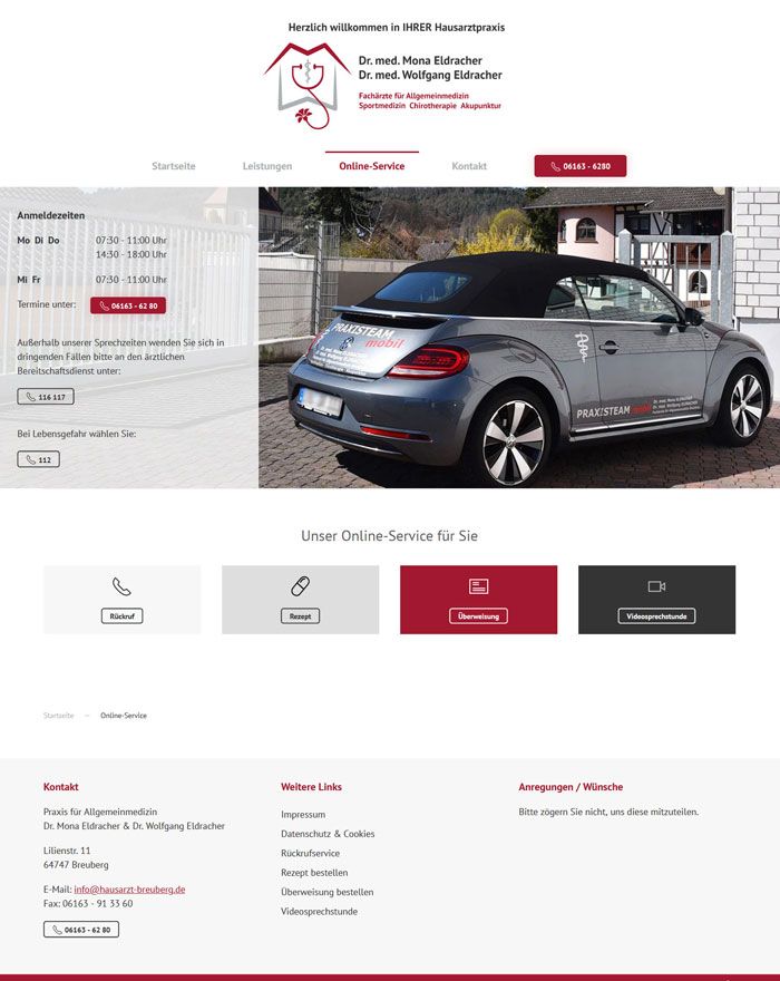 Screenshot der Praxiswebsite Dres. Eldracher