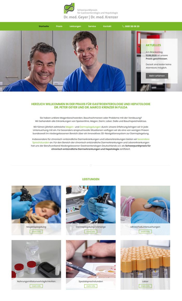 Screenshot der Praxiswebsite Dr. Geyer und Dr. Krenzer