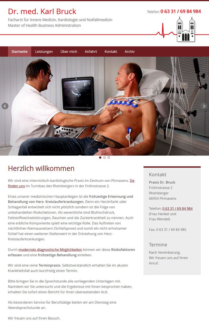 Screenshot der Praxiswebsite Dr. Bruck