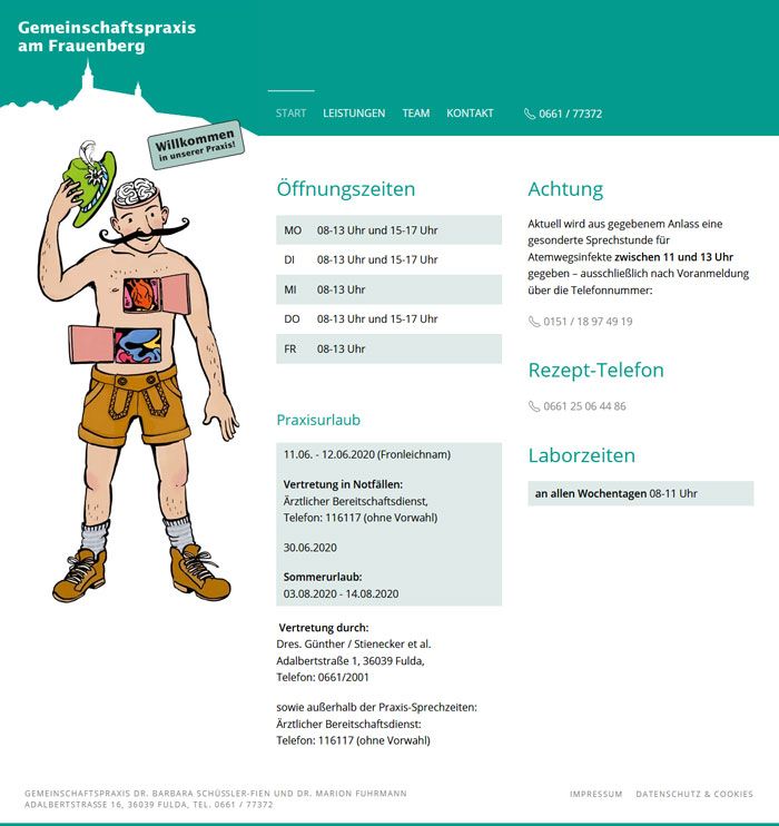 Screenshot der Praxiswebsite Dr. Schüßler-Fien und Dr. Fuhrmann