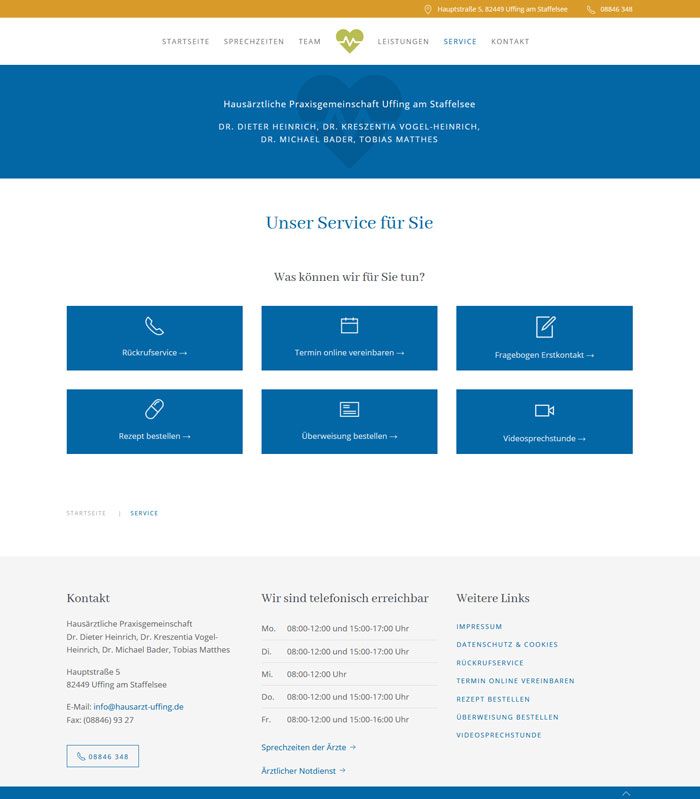Screenshot der Praxiswebsite Dres. Heinrich und Bader